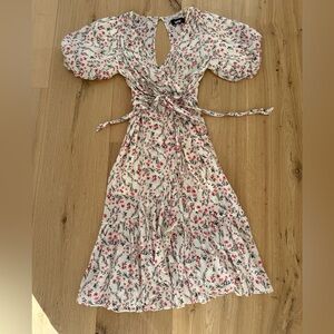 MINKPINK Backless Puff Sleeve Floral Dress in Pink and Ivory